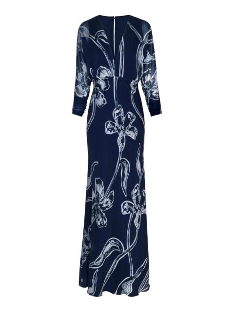 Gestos Lily-Print Chiffon Maxi Dress navy