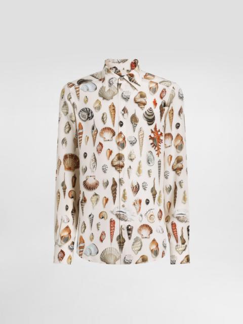 Shell-print martini silk shirt