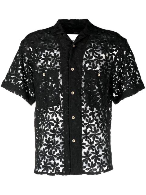 semi-sheer floral-lace shirt