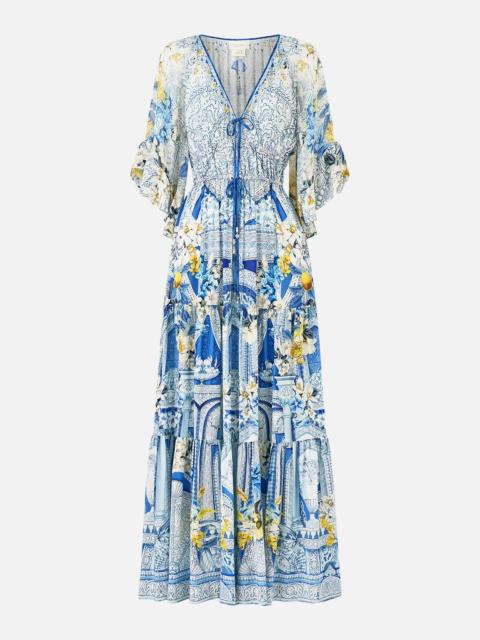 RUFFLE SLEEVE LONG DRESS