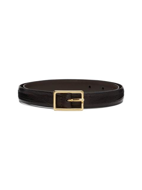 Brown Skinny Lizard Rectangular Buckle Belt