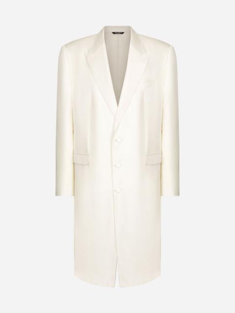Single-breasted silk twill coat