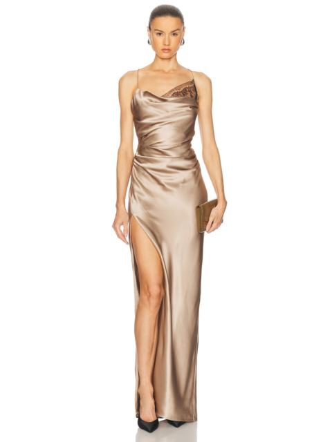 Lace Inset Cowl Gown