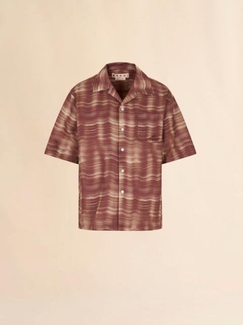 BROWN RAMIE BOWLING SHIRT WITH CAROUSEL PRINT