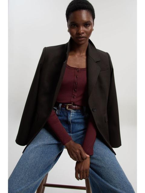 Viscose Rib Button Up Scoop Neck Long Sleeve Bodysuit