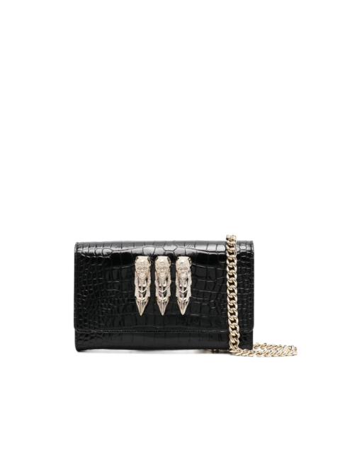 crocodile-embossed crossbody clutch bag