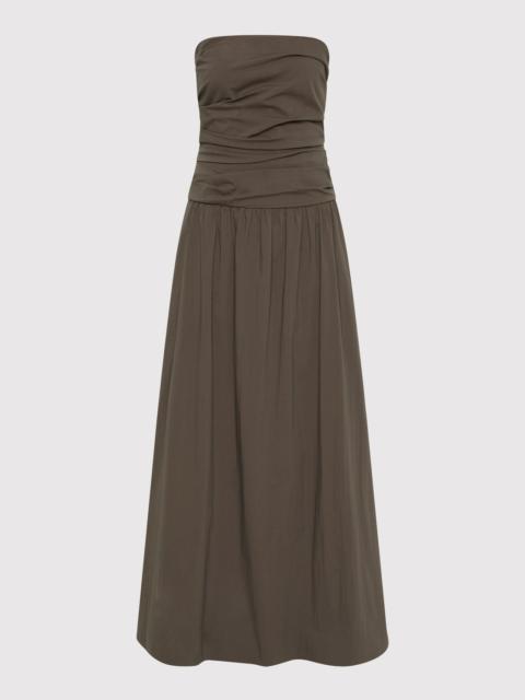 Gathered Strapless Tie Back Dress - Khaki