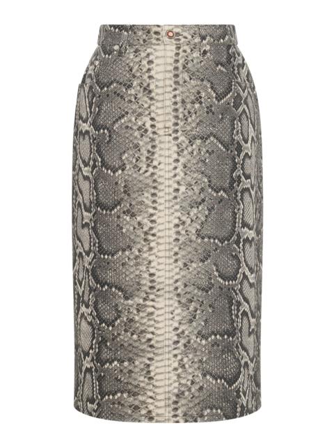 Adalaide Snake-Printed Denim Midi Skirt grey