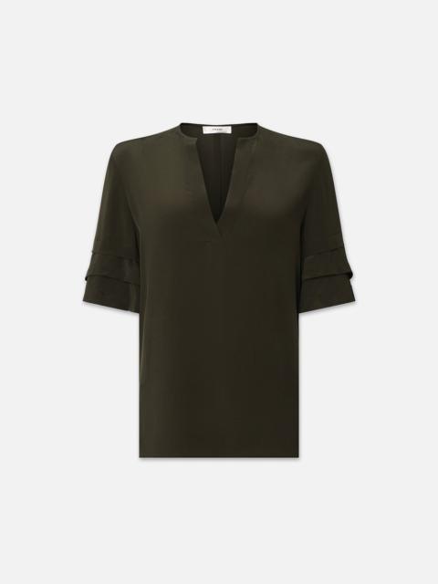 Tiered Ruffle Short Sleeve Blouse in Willow Green