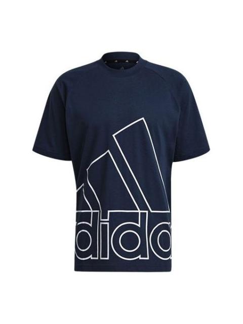 adidas U Big Logo T Printing Sports Round Neck Short Sleeve Navy Blue GU4292