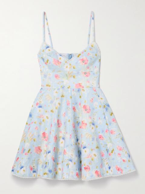 Lucky Lace-trimmed Floral-print Linen Mini Dress