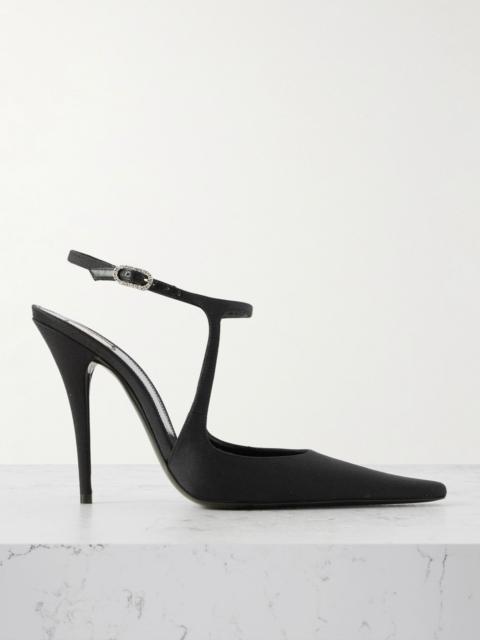 Manon crystal-embellished shantung point-toe pumps Black