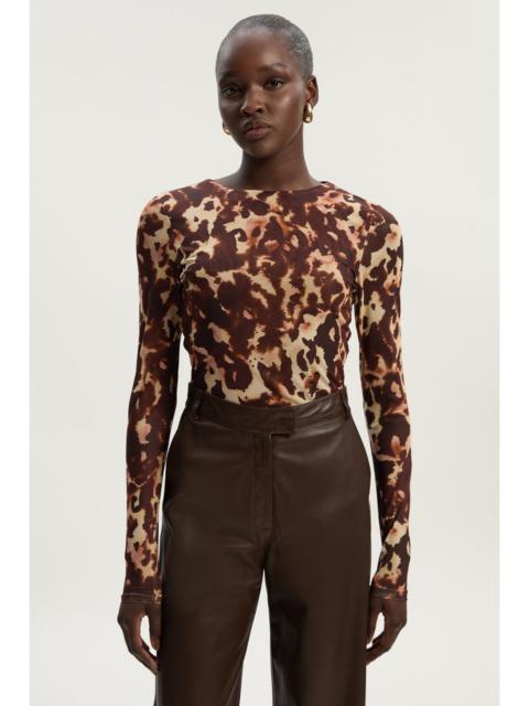 Long Sleeve Leopard Print Mesh Bodysuit