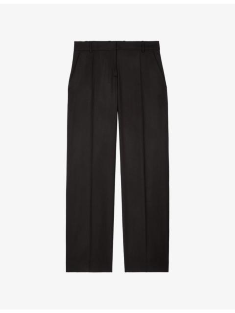 Wide-Leg Mid-Rise Wool Trousers