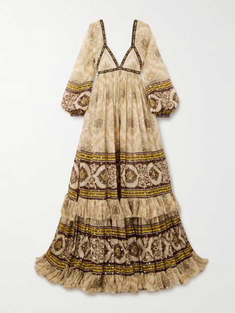 Tiered Floral-print Fil Coupé Silk-blend Jacquard Gown