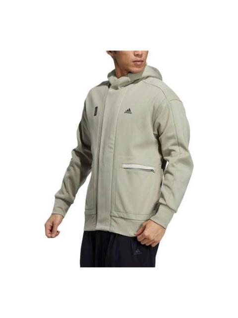 Men's adidas Logo Printing Big Pocket Sports Hooded Jacket Leather Gray H39301