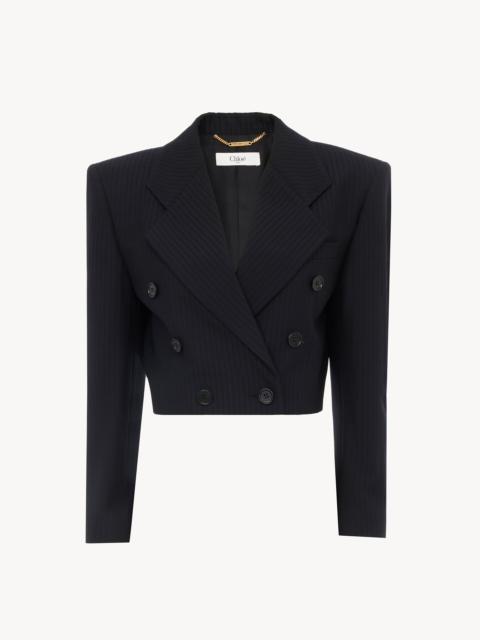 DOUBLE-BREASTED CROPPED SPENCER JACKET IN STRIPED WOOL