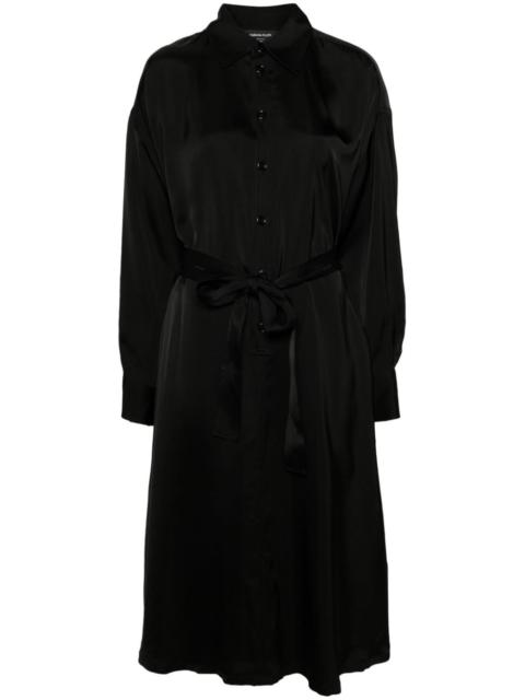 belted satin shirtdress