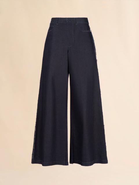 DEEP BLUE STRETCH DENIM TROMPE L'OEIL TROUSERS