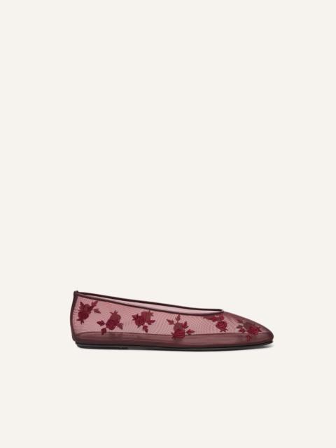 Mesh ballet flats in burgundy embroidery