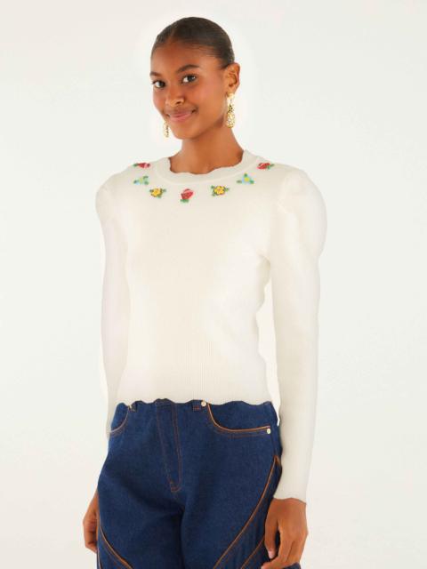 Off-White Flower Embroidery Knit Top