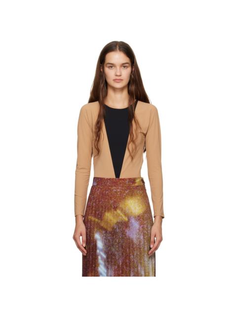 Beige & Black Paneled Long Sleeve T-Shirt