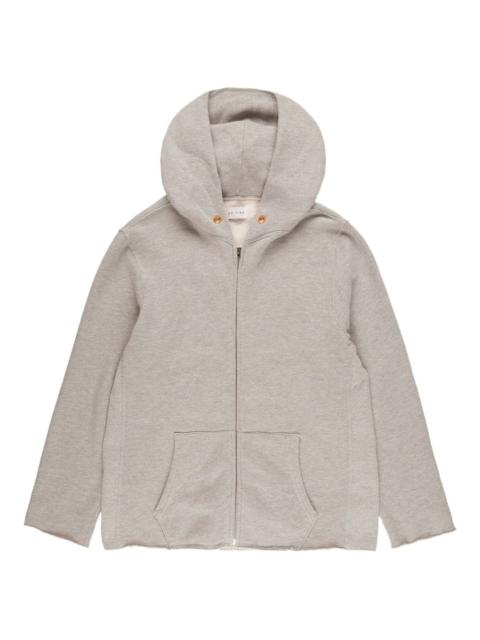raw-edge front-zip hoodie