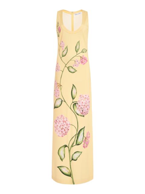 Porcelain Flowers Scoop-Neck Midi Dress yellow