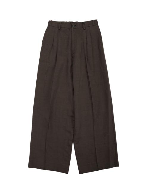 Viscose/Linen/Rayon Twill Easy Long Wide Trousers Khaki Brown