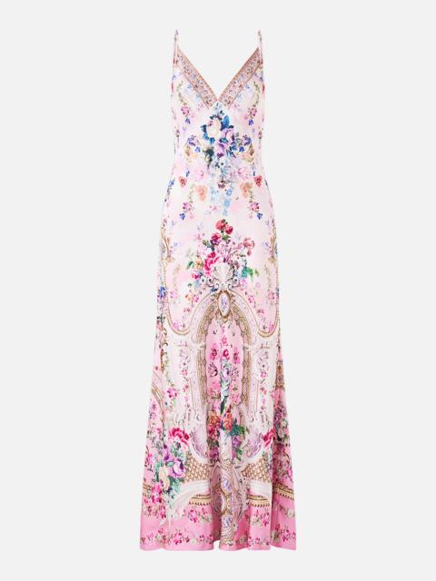 V-NECK LONG BIAS SLIP DRESS WITH TRAIN