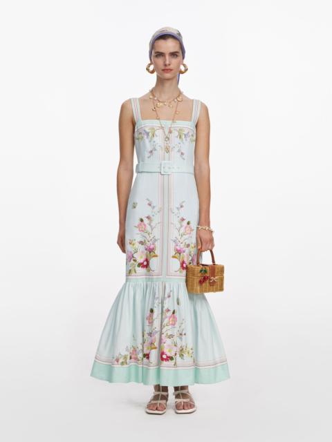 Mint Floral Linen Midi Dress