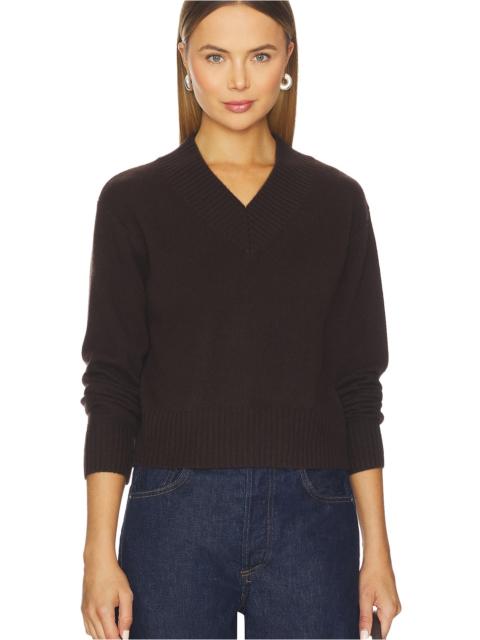Cashmere Wide Rib Trim Vneck Top