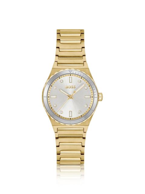 GOLD-TONE WATCH WITH CRYSTAL INDEXES AND LINK BRACELET