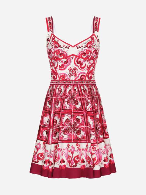 Short Majolica-print charmeuse bustier dress