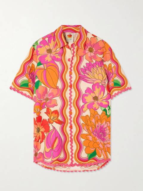 Spring Affair floral-print linen-blend shirt Orange