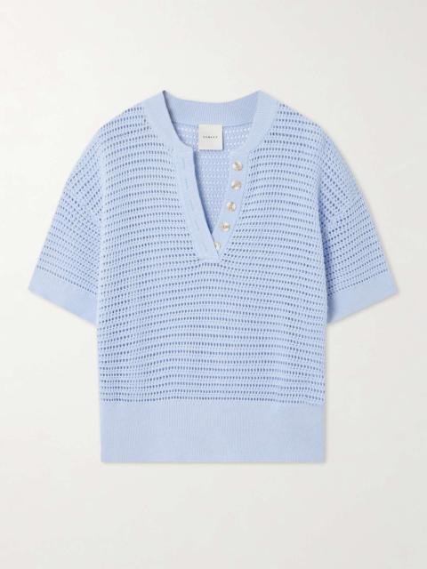Callie open-knit cotton top Light blue