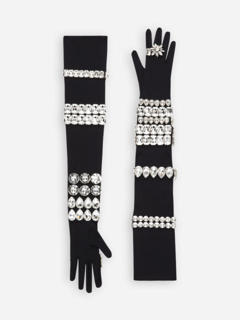 Long jersey gloves with rhinestone embellishment