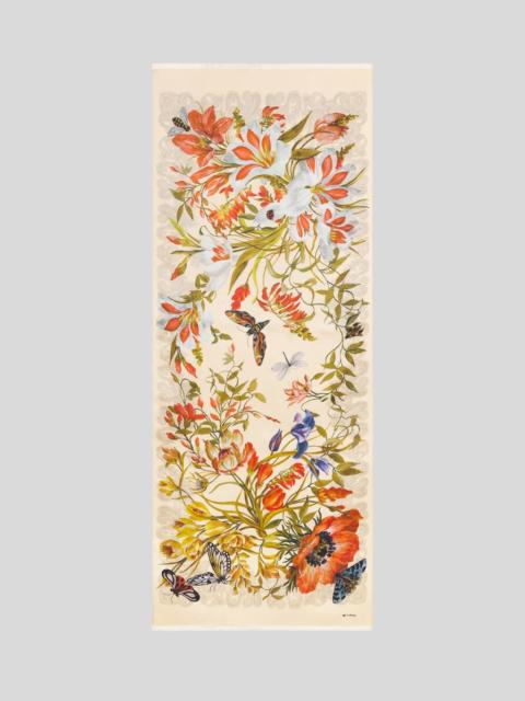 SILK SCARF WITH FLORA AND FAUNA MOTIF