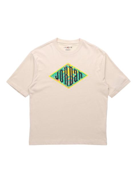 Air Jordan Sport DNA Stitching Applique Logo Short-sleeve Tee Men Oatmeal CN3114-140