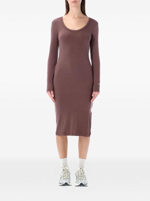 long-sleeve ribbed midi dress