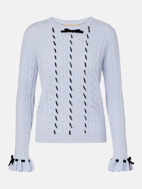 Bow-detail cable-knit virgin wool sweater