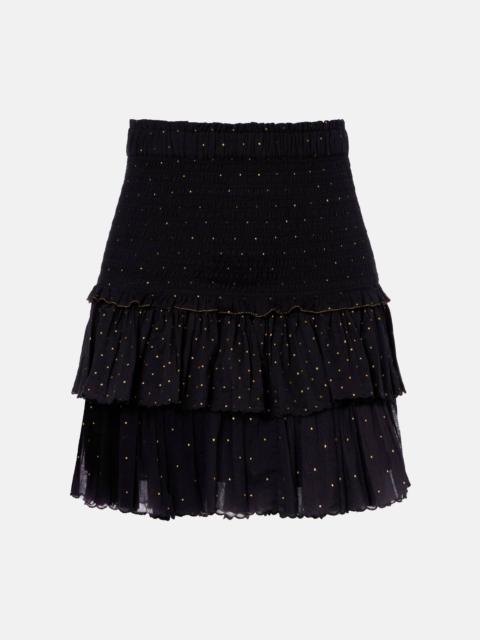 Polka-dot embroidered cotton miniskirt
