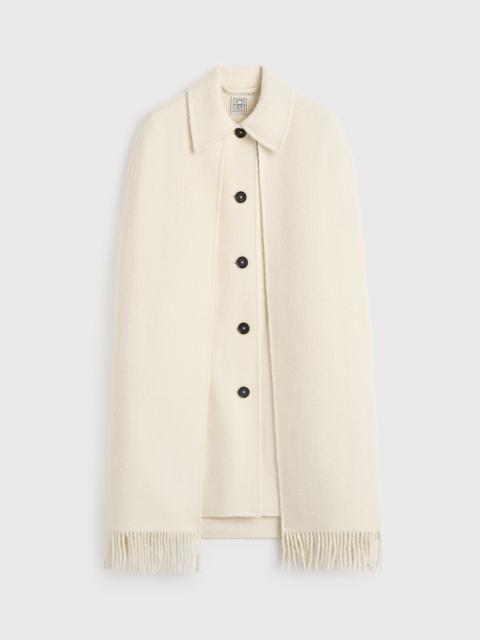 Fringe cape coat winter white
