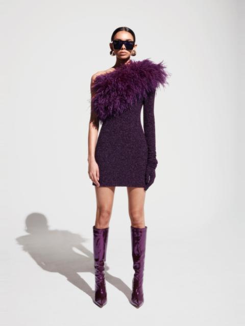 Metallic Jersey One Shoulder Dress With Feathers