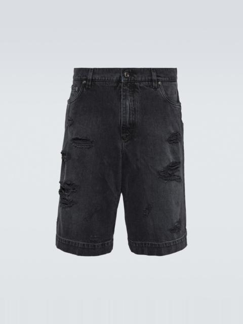 Distressed denim shorts