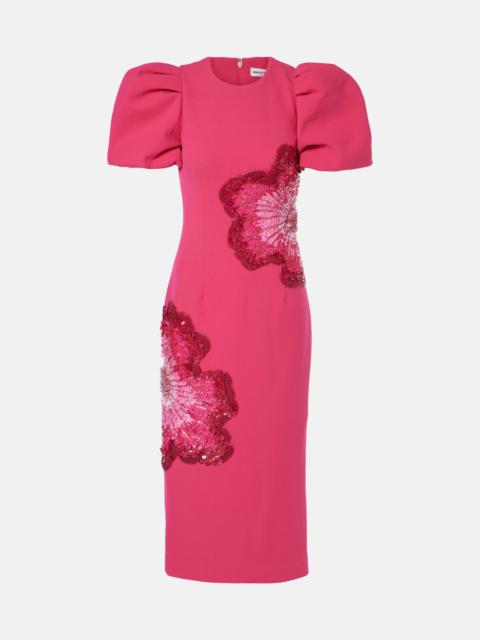 Layana puff-sleeve embellished midi dress