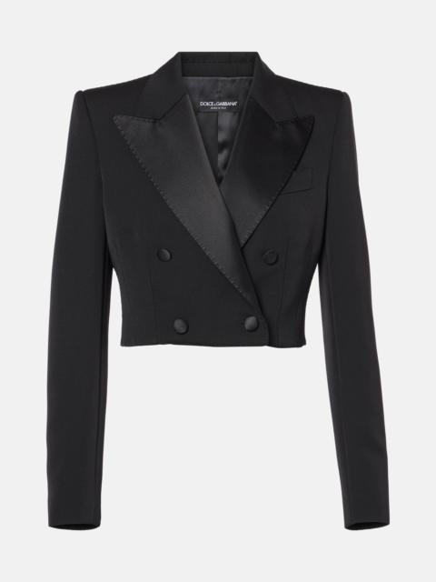 Cropped cotton-blend tuxedo jacket