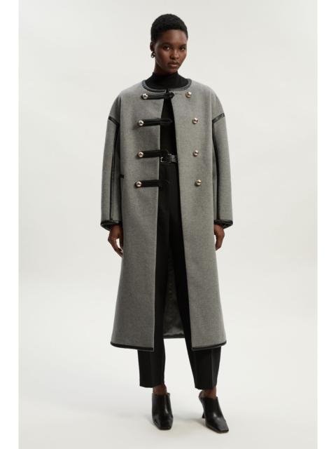 Brushed Wool PU Mix Tailored Collarless Midi Coat