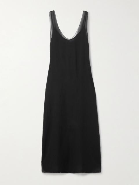 Layered silk-chiffon midi dress Black