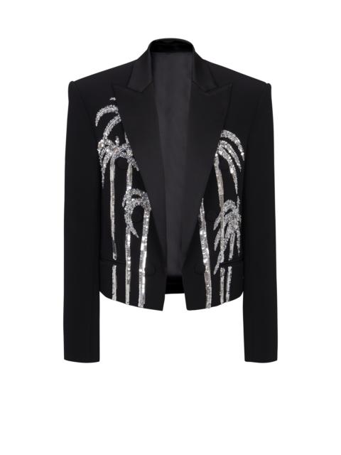 Cropped crepe jacket with palm tree embroidery